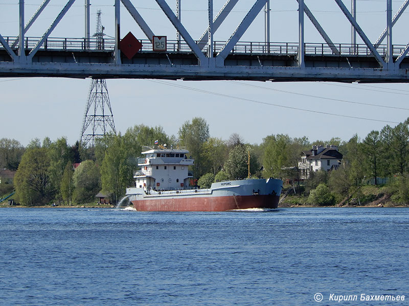Теплоход "Нереис" у Кузьминского моста через Неву