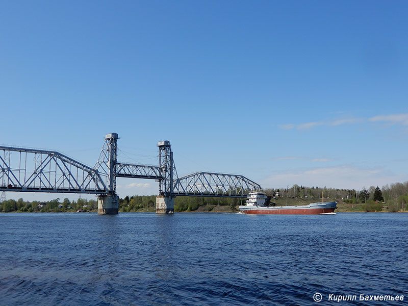 Теплоход "Нереис" у разведённого Кузьминского моста через Неву