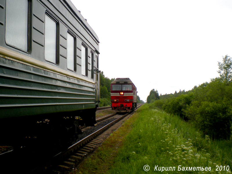 Прицепка тепловоза ТЭП70-0298 к поезду Скангали – Псков