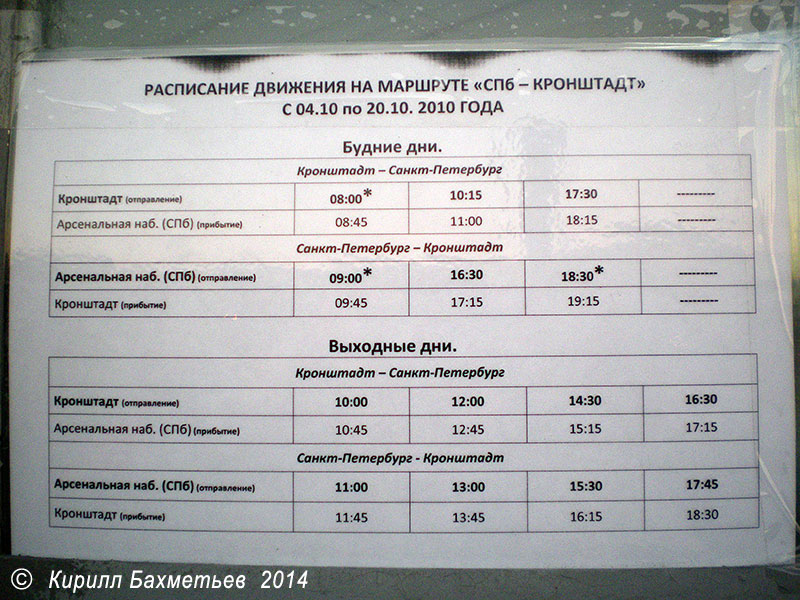 Расписание "Метеоров" на линии Санкт-Петербург – Кронштадт