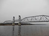 Кузьминский мост через Неву во время разводки